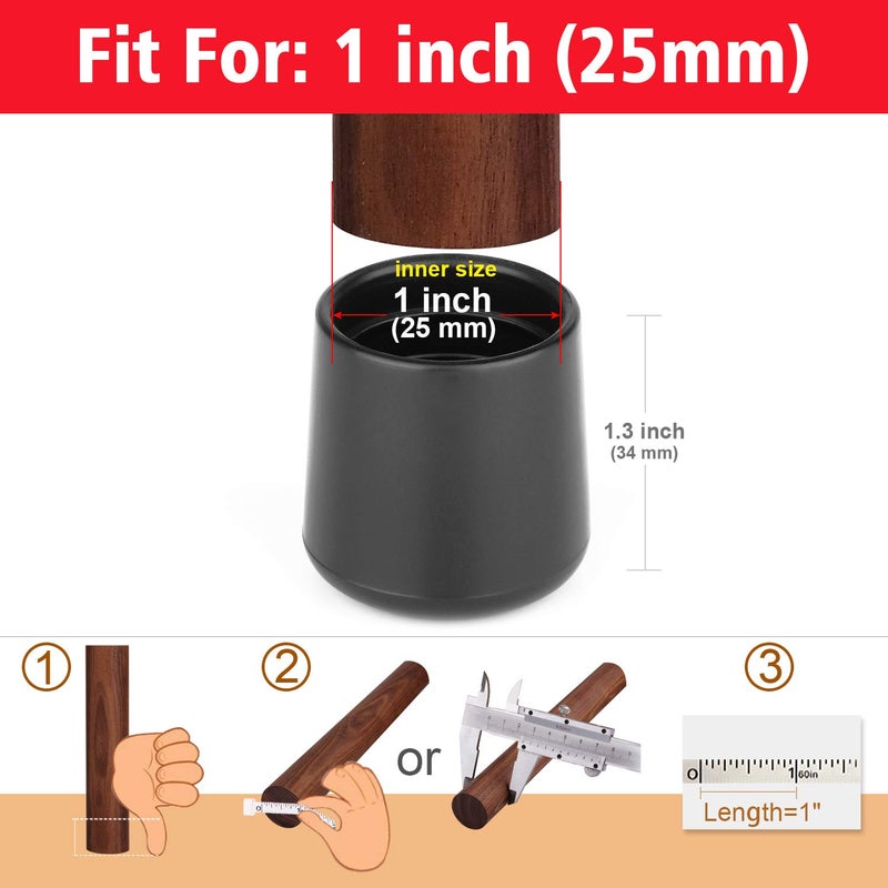 Anwenk Chair Leg Floor Protectors 1 Inch 1"x1" Small Chair Leg Caps Rubber Leg Tip for Indoor Home Outdoor Patio Garden Office Round Black 16 Pack - Image 2